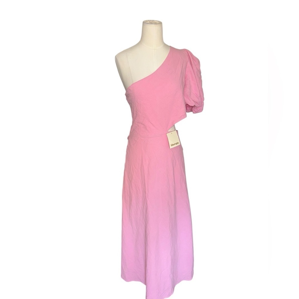 SHOWPO MARCIA MIDI DRESS - ONE SHOULDER DRESS WITH SIDE CUT OUT IN PINK - Picture 6 of 10